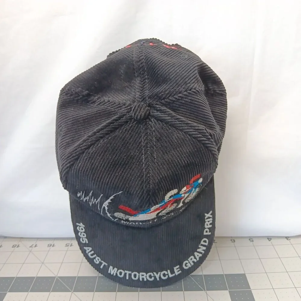 1995 Australian Motorcycle Grand Prix Cap Black Corduroy 6 Panel Snap Back